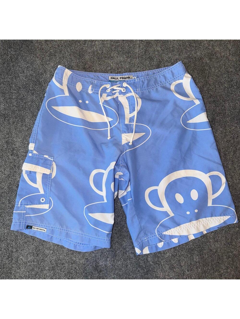 Paul Frank Baby Blue AOP Surf Boarf Shorts Mens LG Vtg y2k 90s Rare